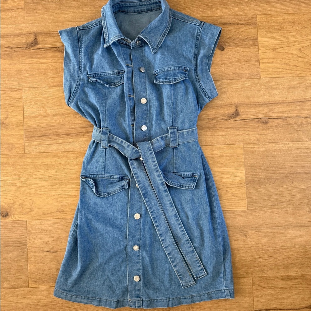 Sleeveless Denim Button-Up Dress